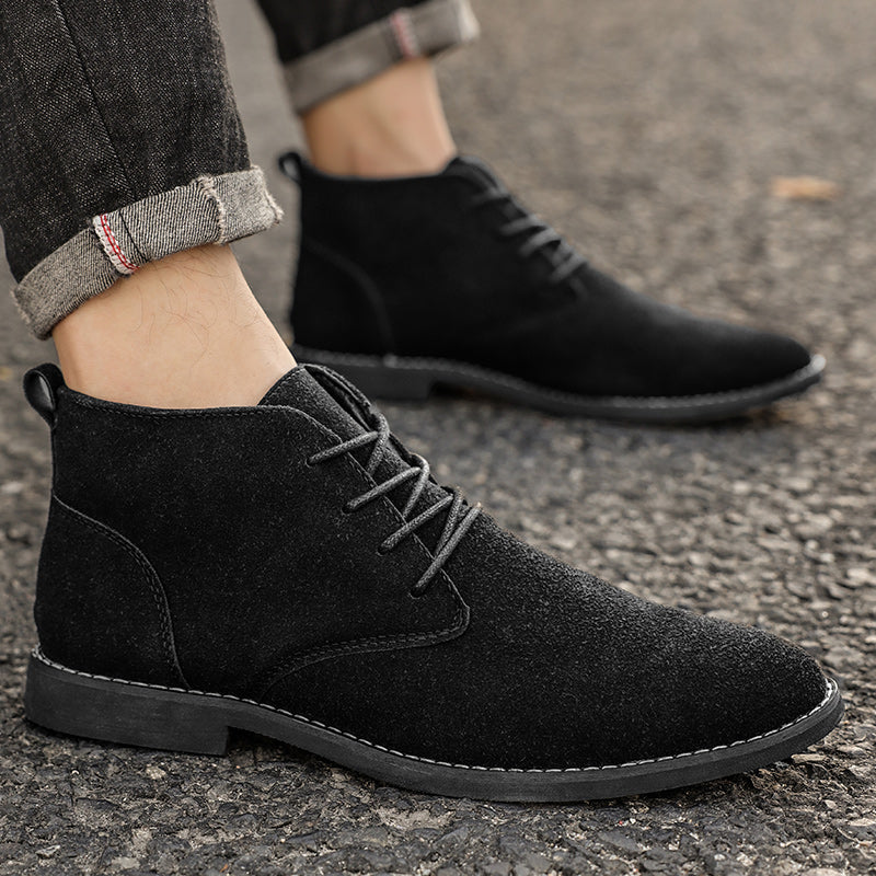 Khaki men's stylish lace-up casual shoes, Luca model, offering a modern look with durable PU-suede material.