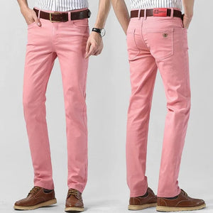 Smart casual men's red chino trousers, comfortable regular fit, stylish for various occasions.