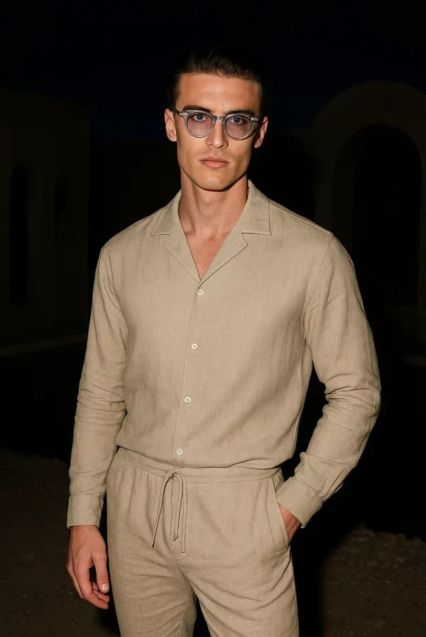 Stylish men's long sleeve shirt with concealed placket & tailored fit. Perfect for smart casual or summer wear.