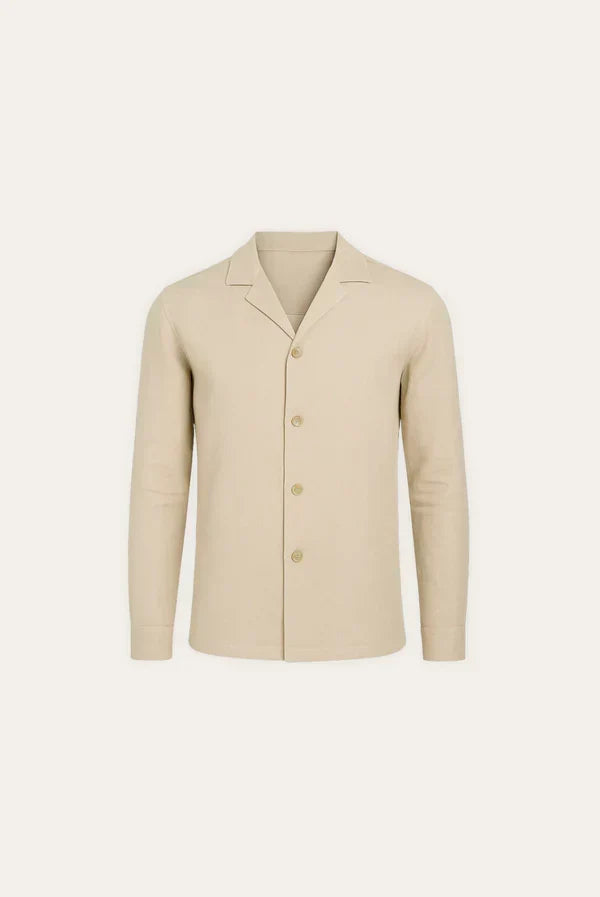 Elegant men's button-up shirt, long sleeve with minimalist concealed placket. Great for smart casual & holidays.