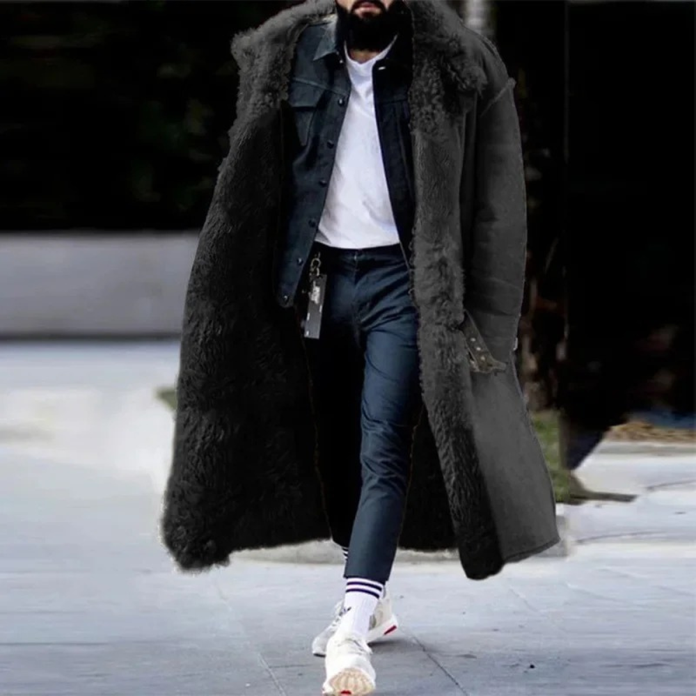 Comfortable men's long winter coat, a stylish and warm padded outerwear for cold weather protection.