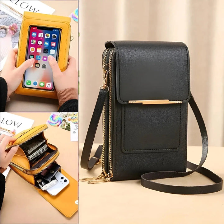 Stylish women's anti-theft leather shoulder bag with RFID protection, perfect for secure travel.