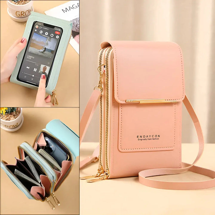 Woman carrying secure anti-theft leather travel bag with RFID protection, ideal for adventures.