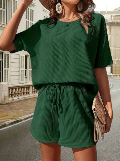 Women's comfortable lightweight summer top & shorts set for everyday casual wear and activities.