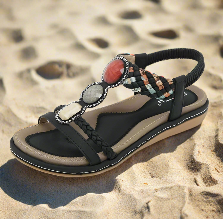 Stylish women's low sandals with ergonomic comfort, perfect for summer daily wear or vacation. Open toe design.