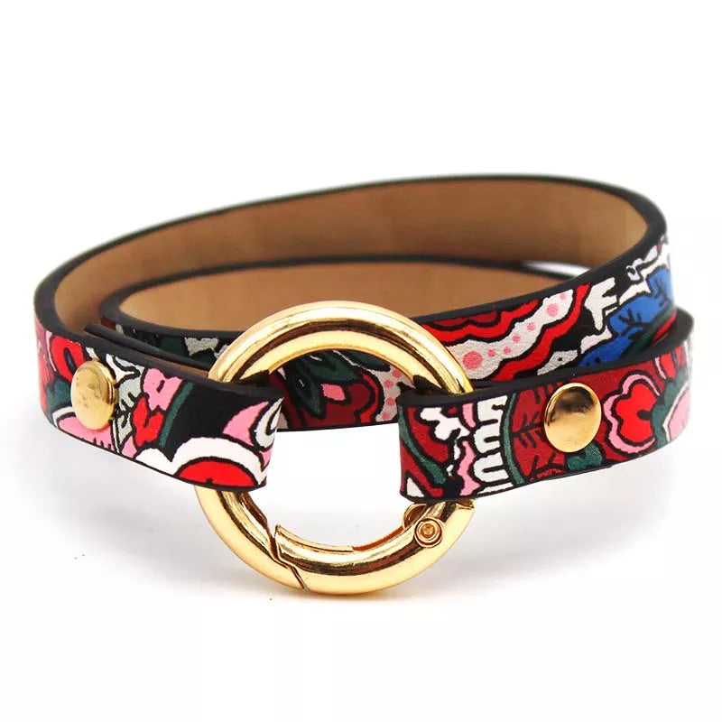 Ethnic leather wrap bracelet for women, a stylish multi-color boho chic statement piece & adjustable wristband.