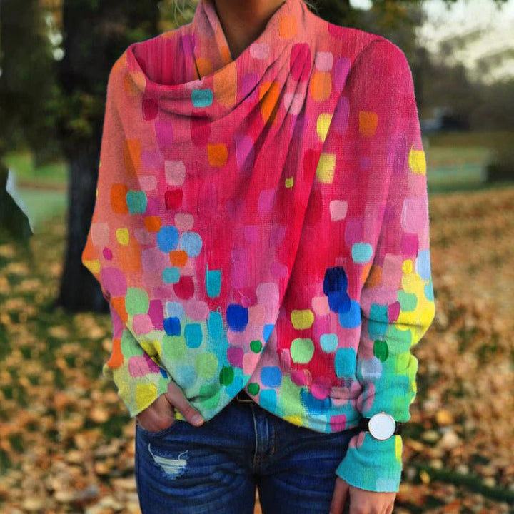 Cozy women's printed knit sweater for winter. Loose fit, long sleeve, offering stylish comfort for fall & everyday.