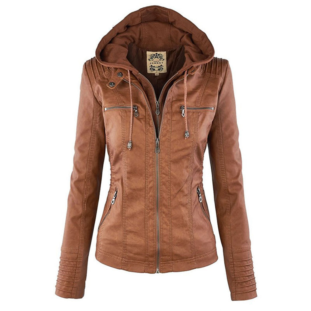 Stylish women's summer jacket with a practical detachable hood, perfect for versatile seasonal outerwear.