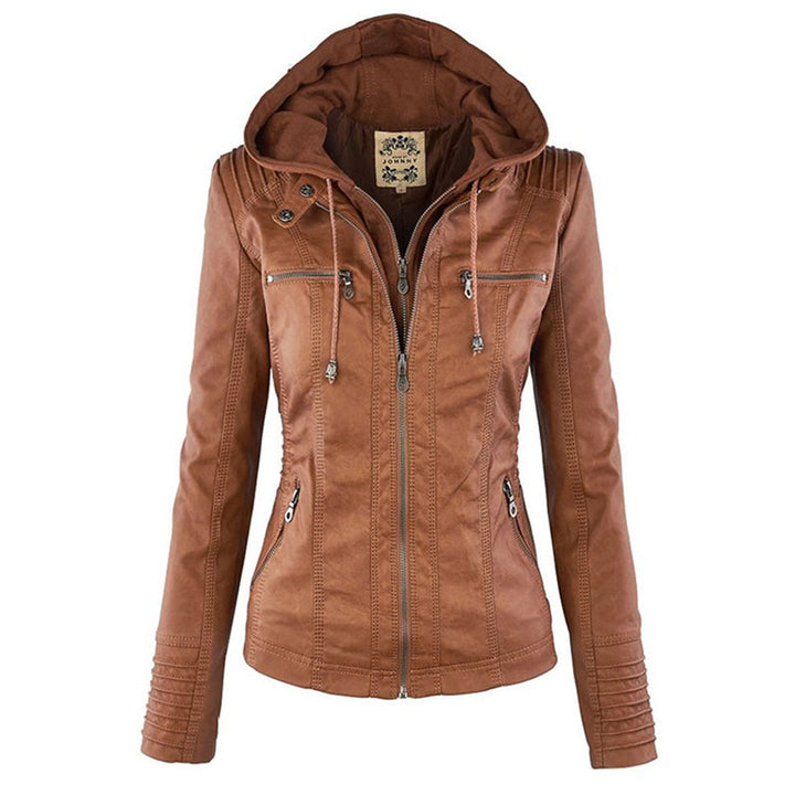 Stylish women's summer jacket with a practical detachable hood, perfect for versatile seasonal outerwear.