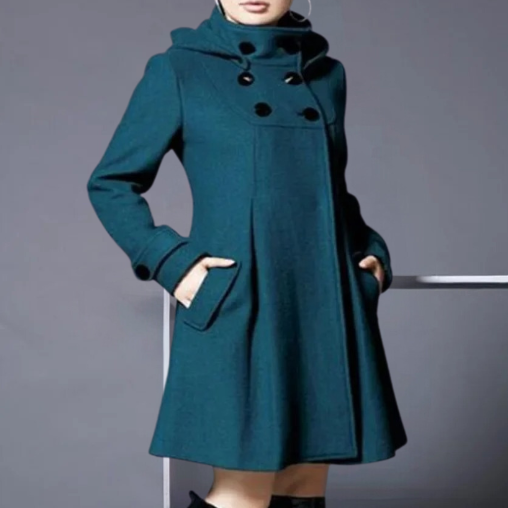 Elegant women's fall/spring jacket with practical side pockets, a stylish long-sleeve coat for outerwear.