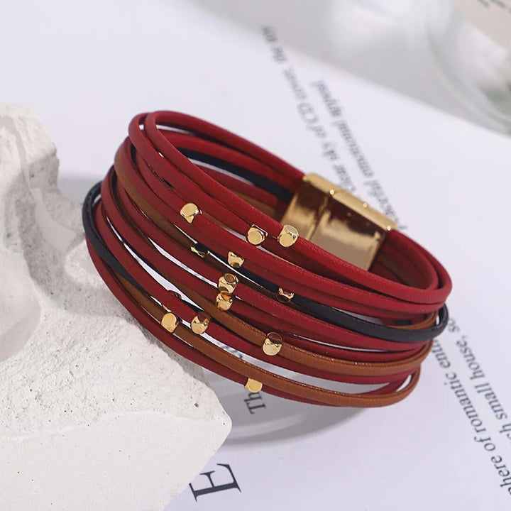 Women's multi-layer tri-color wrap bracelet, a trendy wrist wear option with a magnetic clasp.