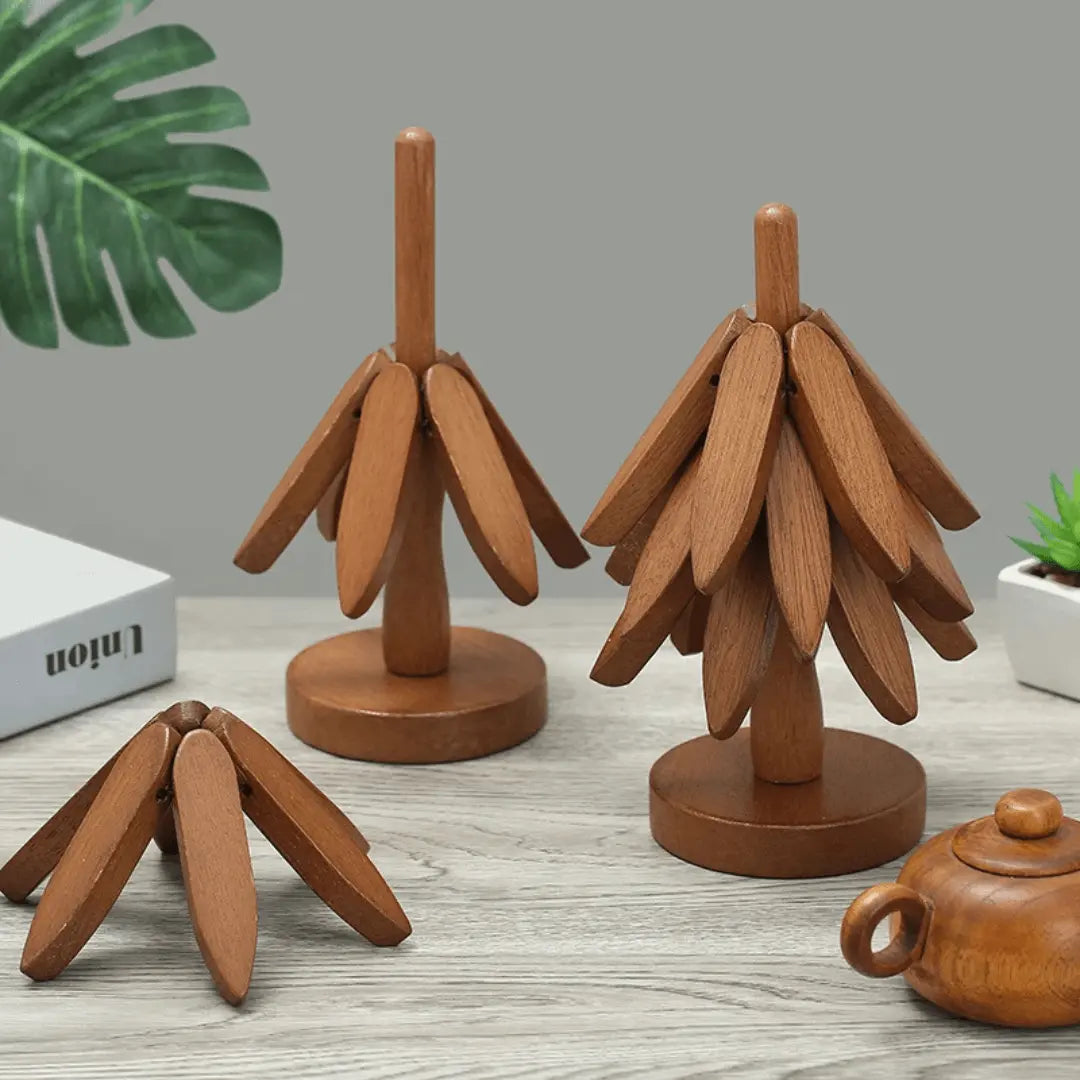 Sustainable wooden coasters, a perfect gift for any home, protecting surfaces from drinks.