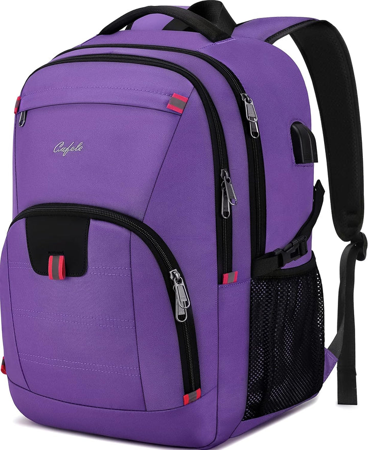 Stylish anti-theft laptop backpack, water-resistant with integrated USB charging port for travel