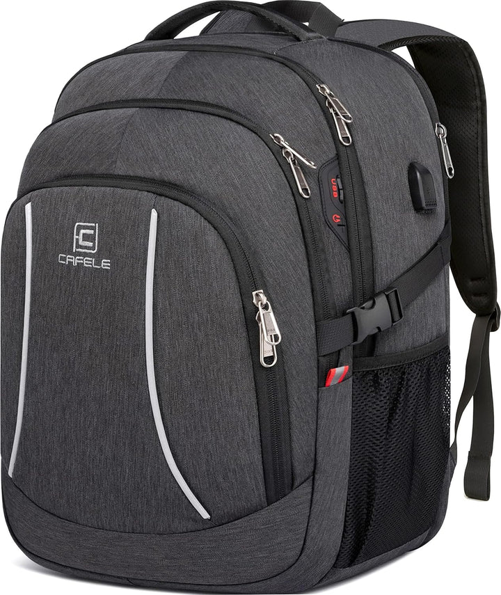Work and travel anti-theft backpack, water-resistant with USB port, for secure tech transport