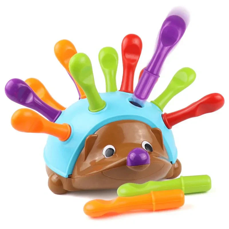 Toddler Montessori hedgehog sensory toy for fine motor skill development. Educational, interactive playtime for preschoolers.