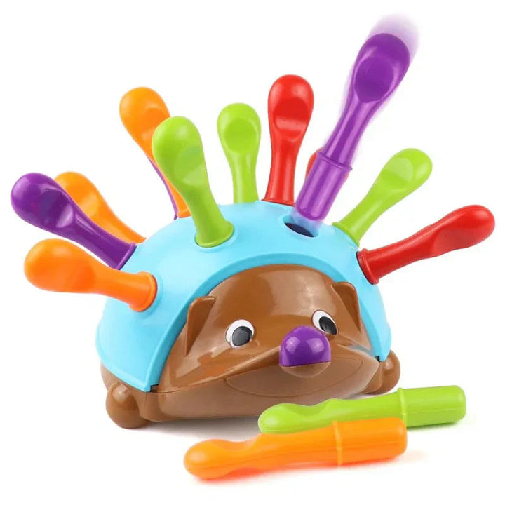 Toddler Montessori hedgehog sensory toy for fine motor skill development. Educational, interactive playtime for preschoolers.