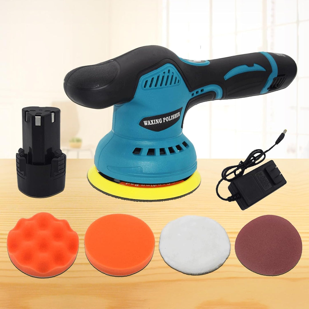Detail shot of Torvex cordless car polisher battery slot, highlighting its dual power design