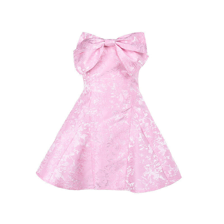 Women's trendy pink off-shoulder mini dress. Elegant bow detail, perfect for summer parties & events.