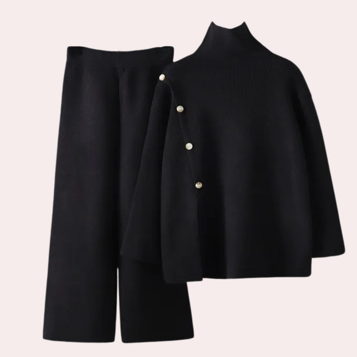 Trendy women's knit two-piece outfit in a comfortable, stylish design. Perfect for autumn & winter casual wear.