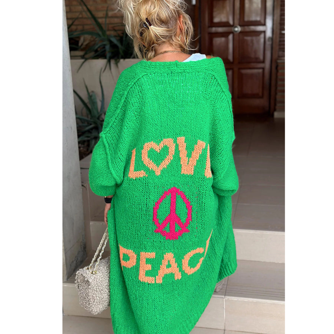 Fashionable long knitted cardigan for women, stylish outerwear for various occasions.