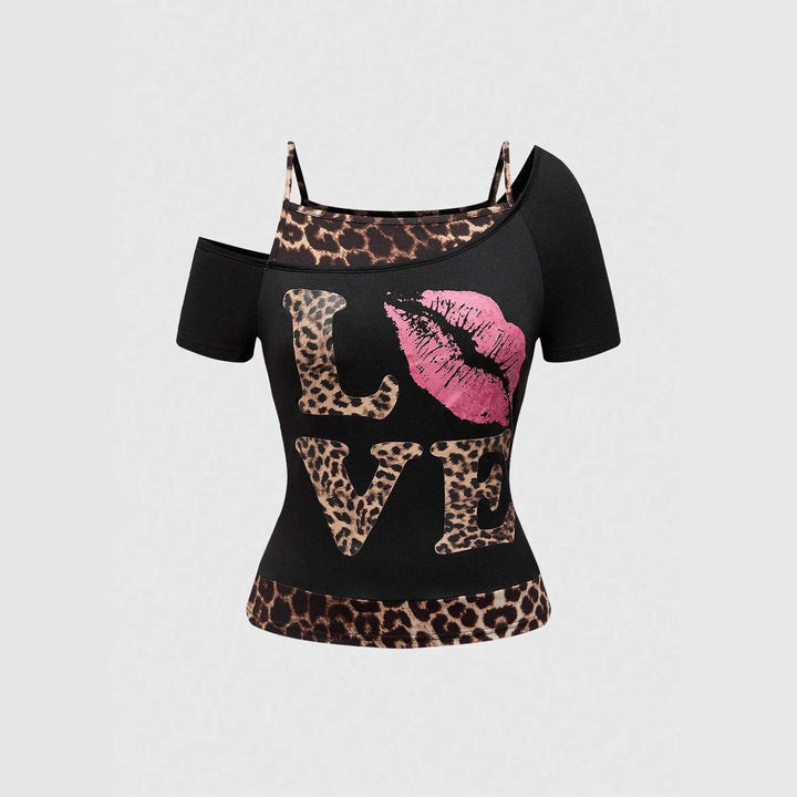 Stylish women's black leopard print off-shoulder shirt, a new arrival & versatile top for any trendy occasion.