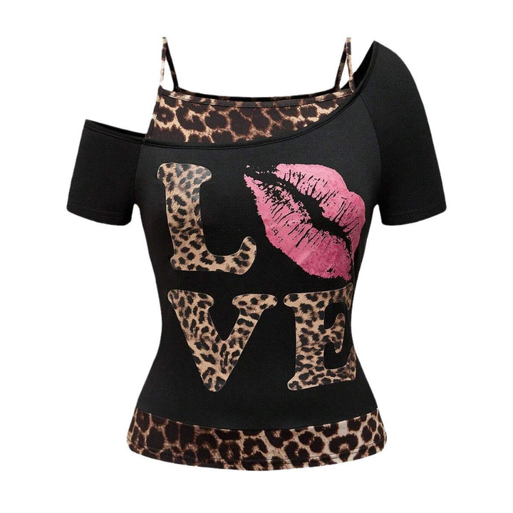 Women's fashionable Zaria off-shoulder shirt with striking black leopard print. A chic summer party top design.