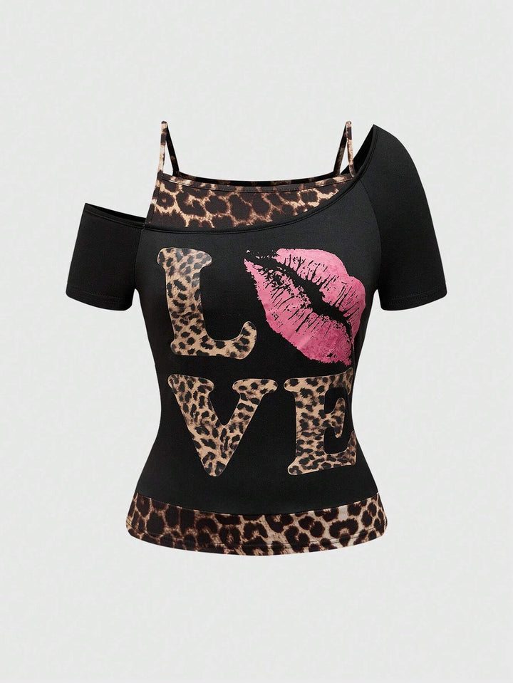 Comfortable Zaria women's off-shoulder top, featuring a trendy black leopard print. Versatile for casual & chic wear.