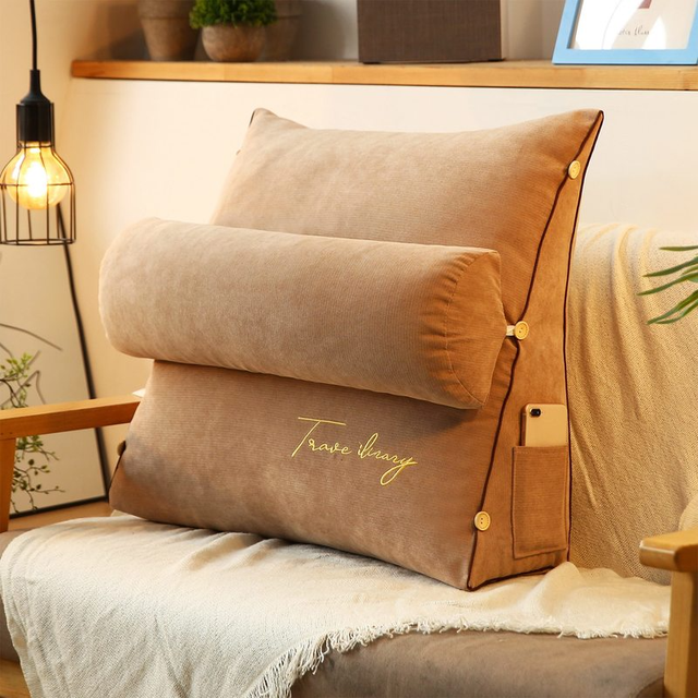 Comfortable triangular back support pillow, perfect for reading in bed & home relaxation.
