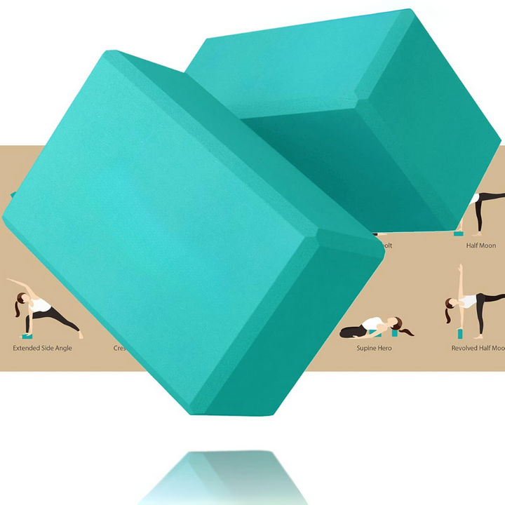 Two high-density EVA foam yoga blocks for stability & support in poses. Ideal for all levels of yoga & Pilates practice.