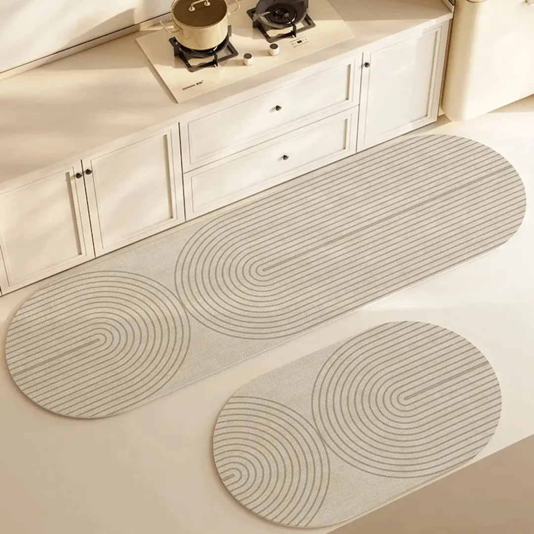 Ultra-Absorbent Non-Slip Floor Mat for kitchen & entryway, soft textile, quick-drying & washable home decor.