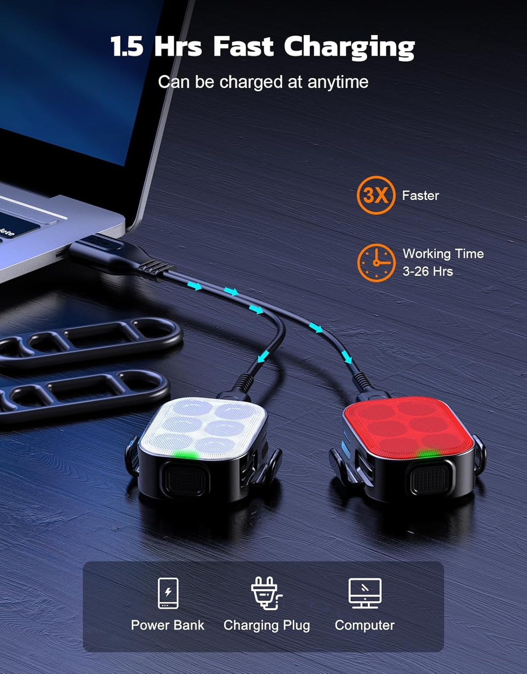 Cycling safety with SlimBeam, ultra slim USB rechargeable bike light set, high visibility LED