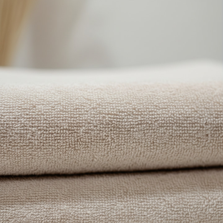 Close-up of plush coral fleece towel, showcasing the soft texture and high absorbency