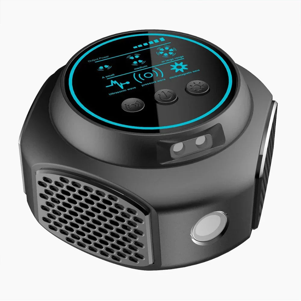 Ultrasonic Rodent Repeller plugged into an outlet, emitting pest control waves, eco-friendly home defense