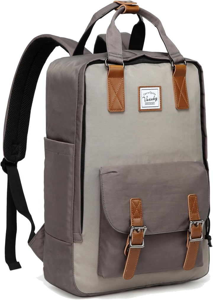 Unisex 15.6 inch UrbanEase vintage laptop backpack, water-resistant, with organiser pockets, front view.