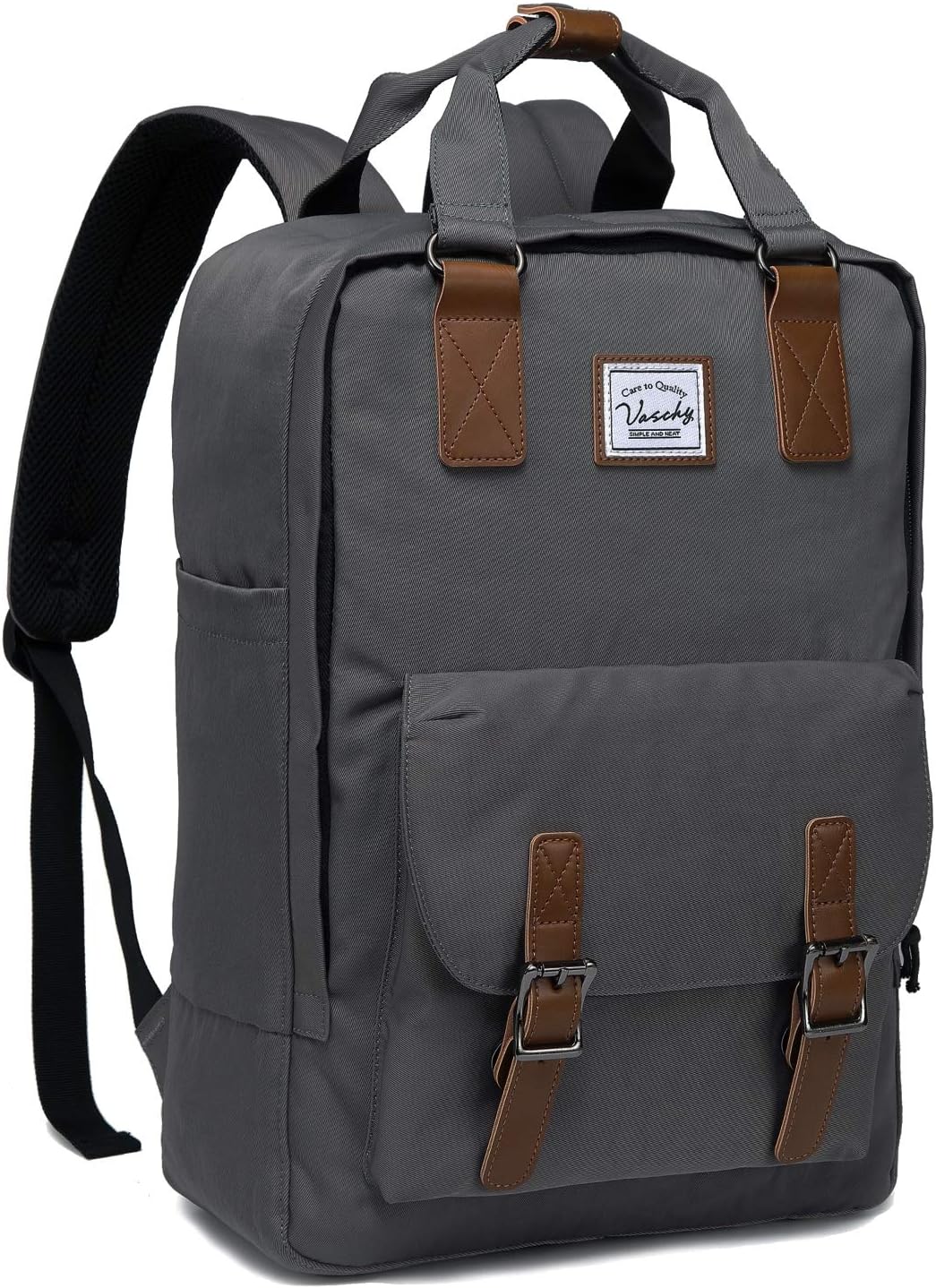 Detail of a utility organizer pocket on the UrbanEase 15.6 inch vintage laptop backpack.