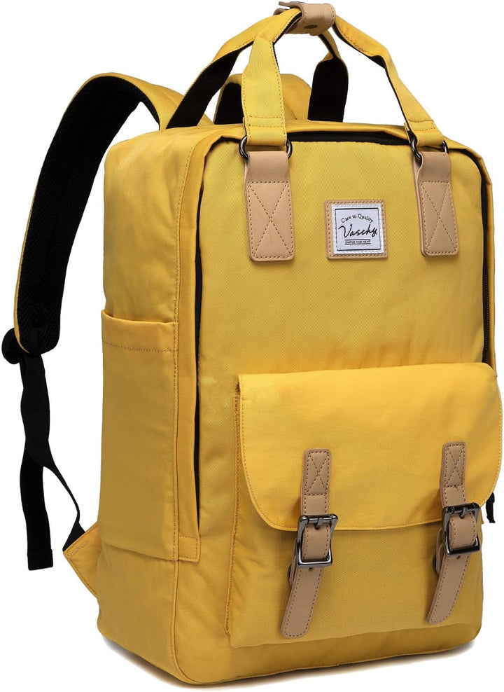 Vintage 15.6 inch water-resistant laptop backpack, UrbanEase, showing spacious main compartment and organiser.