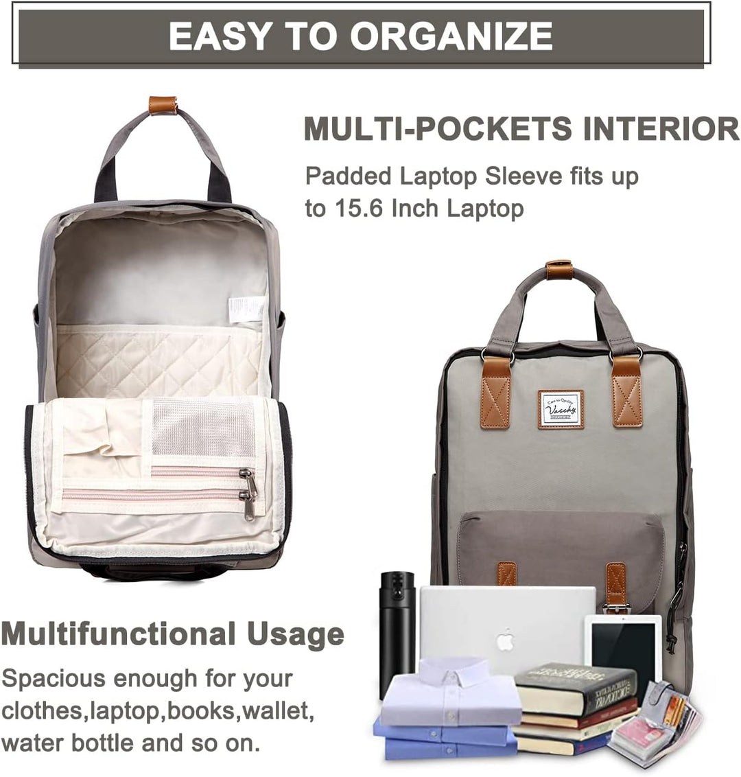 Side view of UrbanEase 15.6 inch vintage laptop backpack, durable and water-resistant for travel.