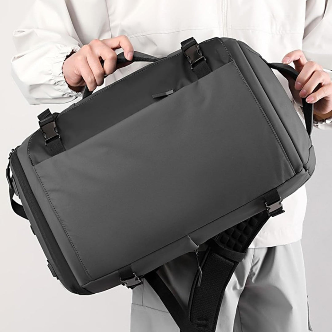 Secure 15" laptop backpack; waterproof fabric, side-open entry & integrated USB-C port for urban adventurers.