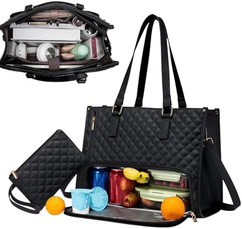 Unisex 2-in-1 insulated lunch & laptop tote bag for daily commute. Practical, sleek design for office essentials.