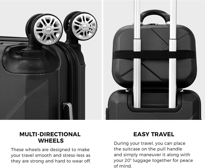 Black hardshell luggage set, two pieces, with TSA lock for security and 360-degree spinner wheels