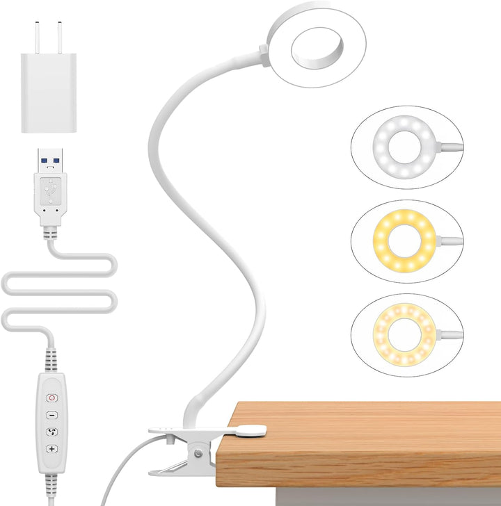 Modern LED desk lamp with clamp and flexible gooseneck, enhancing a study area