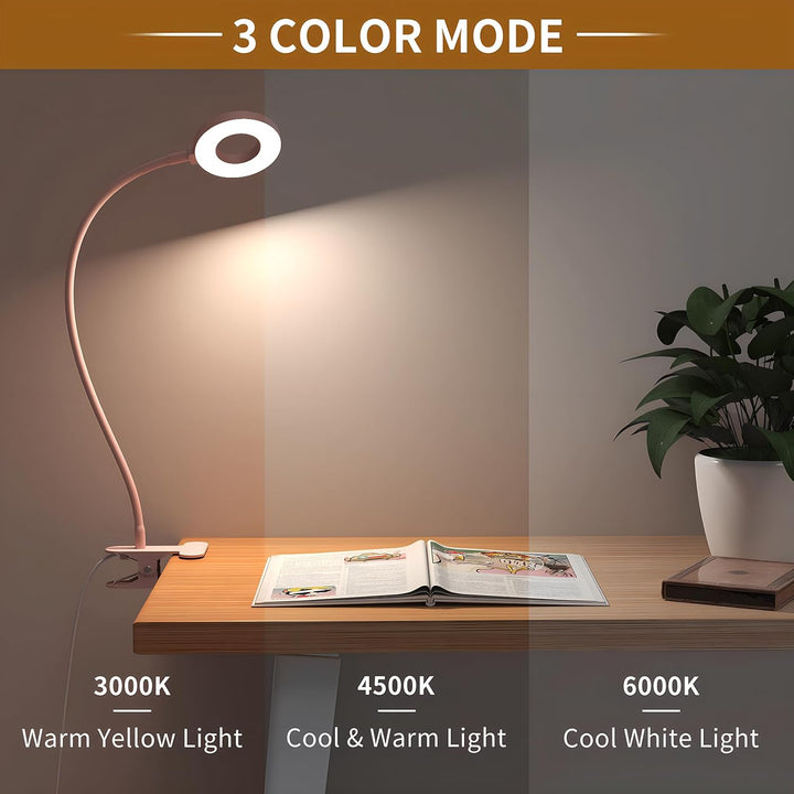 Close-up of the 3-color control button on the LED desk clamp lamp