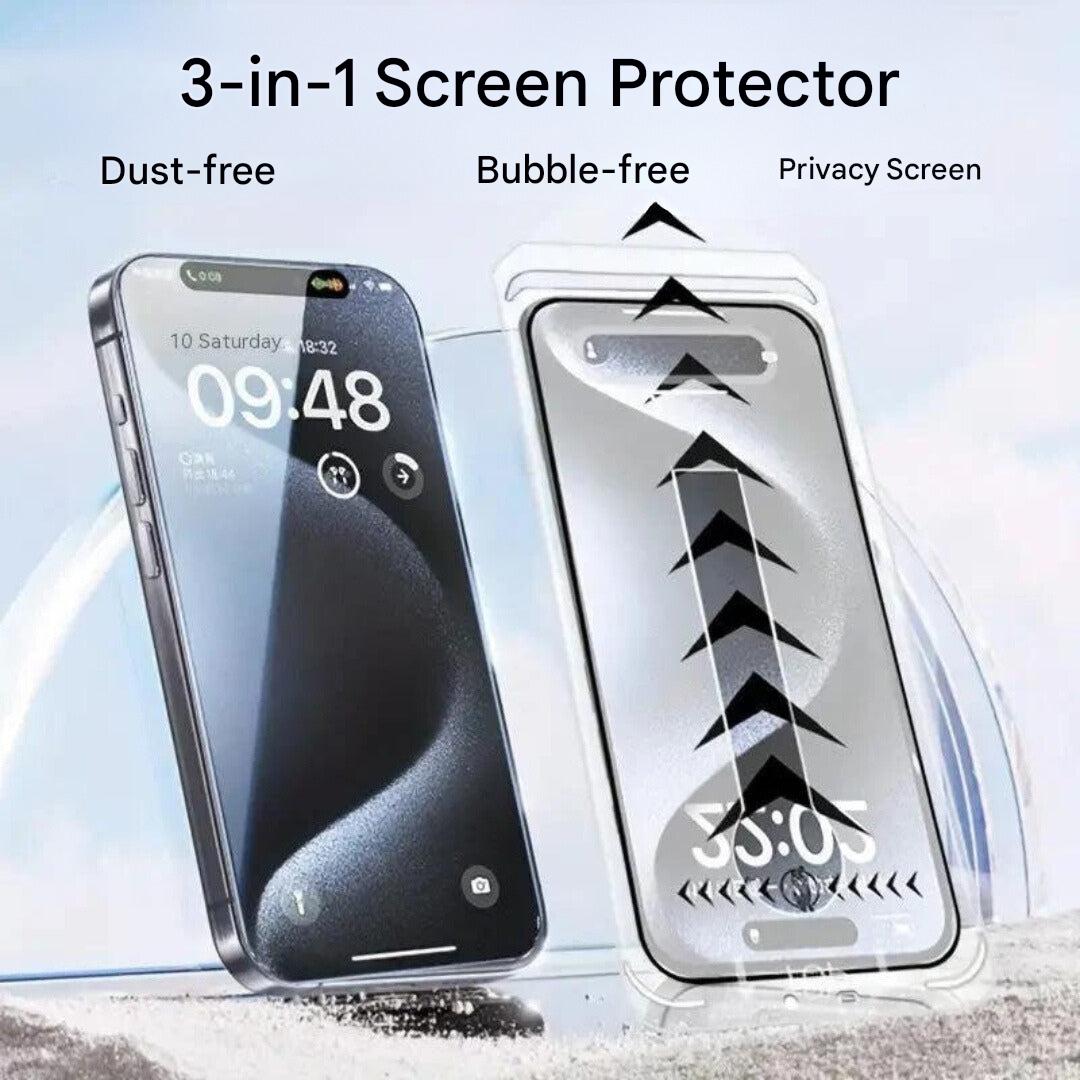 Angle view of iPhone screen, demonstrating privacy screen protector blocking unauthorized side glances.