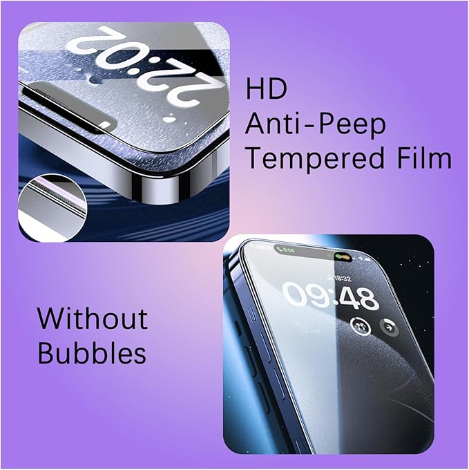 Close-up of a 3-in-1 iPhone screen protector with advanced privacy filter & ultra-clear tempered glass.