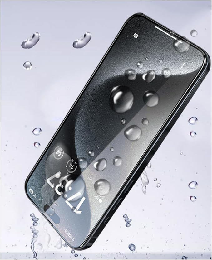 View of iPhone screen with privacy protector, showing blocked side view. Essential device protection.