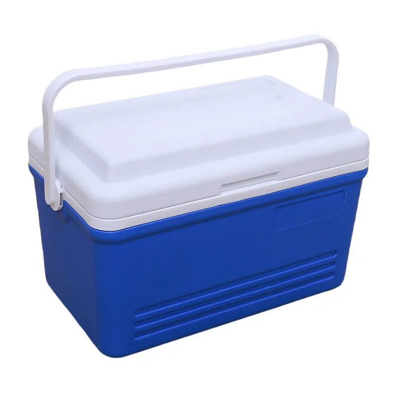 Unisex 30L portable insulated camping cooler box in blue with sturdy handle, perfect for outdoor picnics.