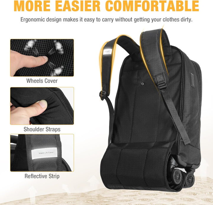 Modern unisex 30L commuter backpack with spinner wheels & laptop compartment