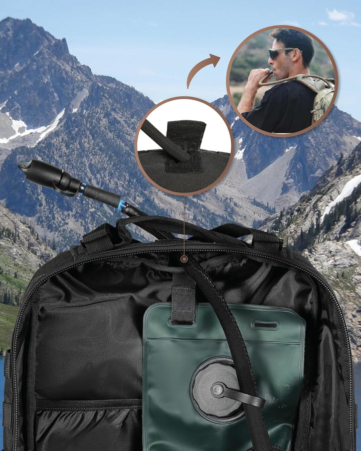 Stylish 35L tactical backpack carried in an urban setting, blending utility, laptop carry, & city travel.