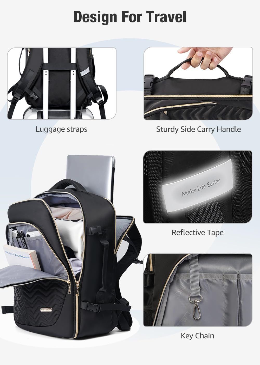 The 40L travel duffel-style backpack open, revealing ample interior space and the included packing cubes for efficient organization.