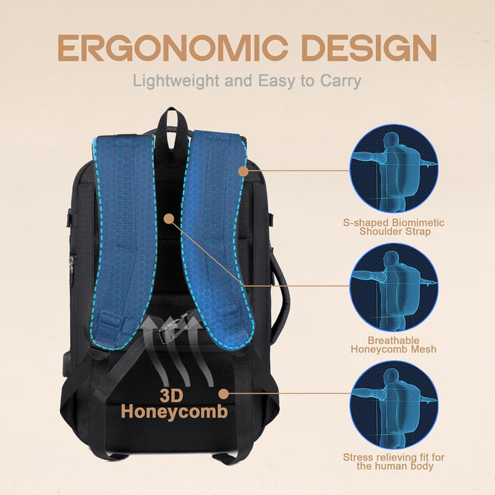 Unisex commuter backpack: 40L expandable, waterproof, anti-thief design, USB port, fits 17" laptop.